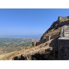 Acrocorinth fortress walls overlooking the Isthmus